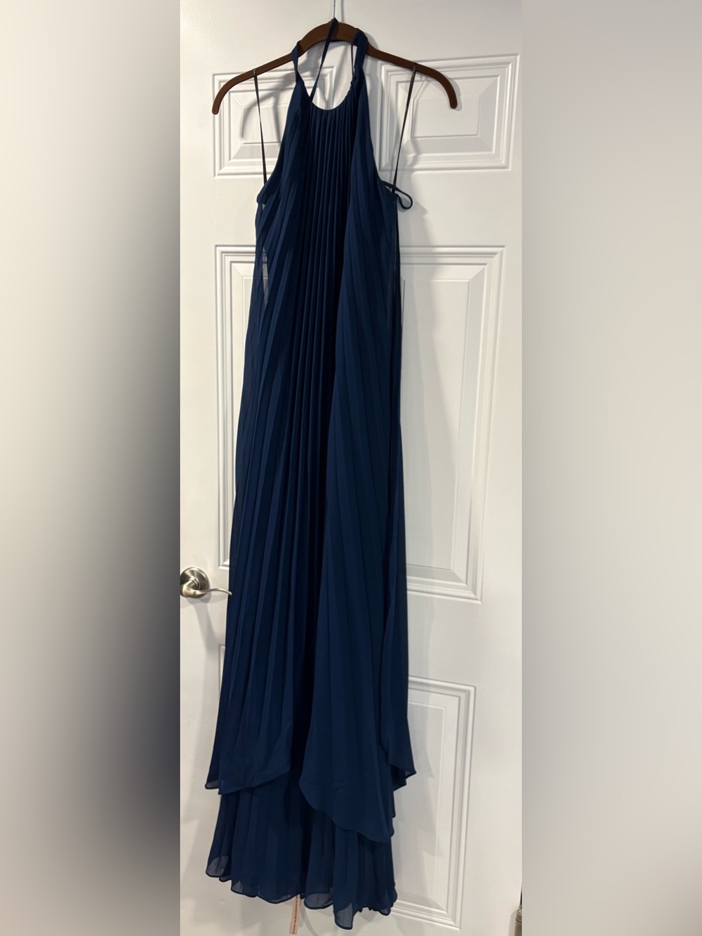 Lulus Dorala Dark Blue Pleated Lace-Up Tiered Maxi Dress XSmall